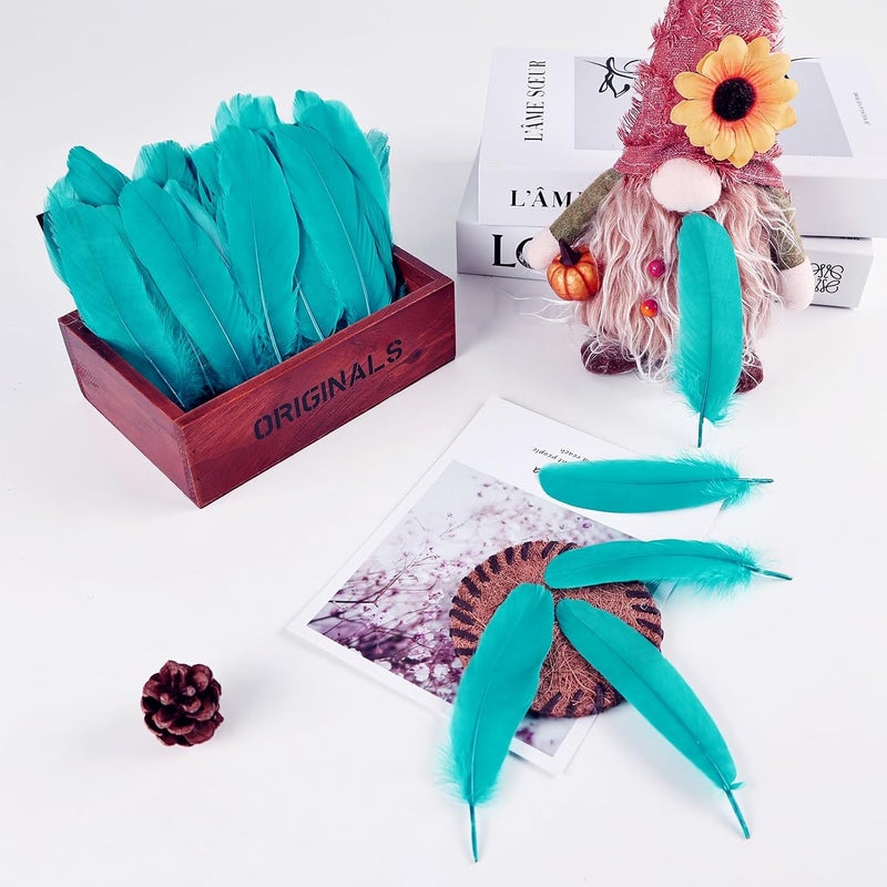 MAOFENG 150pcs 5-7 Inches Natural Goose Feathers Bulk DIY Crafts Feathers for Wedding Party Halloween Clothing Accessories,Aqua Blue - Image 5